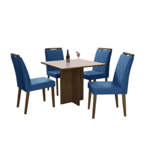 Mesa de Jantar 4 Cadeiras 0.90x0.90 Los Angeles Califórnia Cinamomo/Off white/Azul
